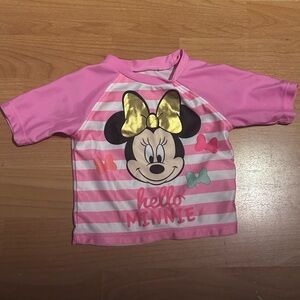 LIKE NEW Disney Minnie Mouse Pink and Gold Infant Rashguard Shirt 3-6 months